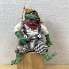 Russ Berrie Kathleen Kelly Critter Factory Bean Shelf Sitter Fishing Frog 6" A