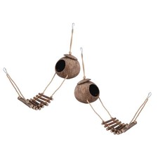 2Pcs Natural Hanging Coconut Nest with Ladder Parrot and Reptile Shell Birdhouse