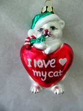 Cat Lover Glass Christmas Ornament  NEW WITH TAG  I LOVE MY CAT  4 1/4" TALL 