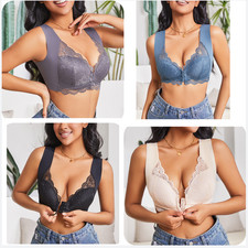 Womens Wireless Bra Beautiful Back Front Closure Bra Push Up Bralette Lace Vest