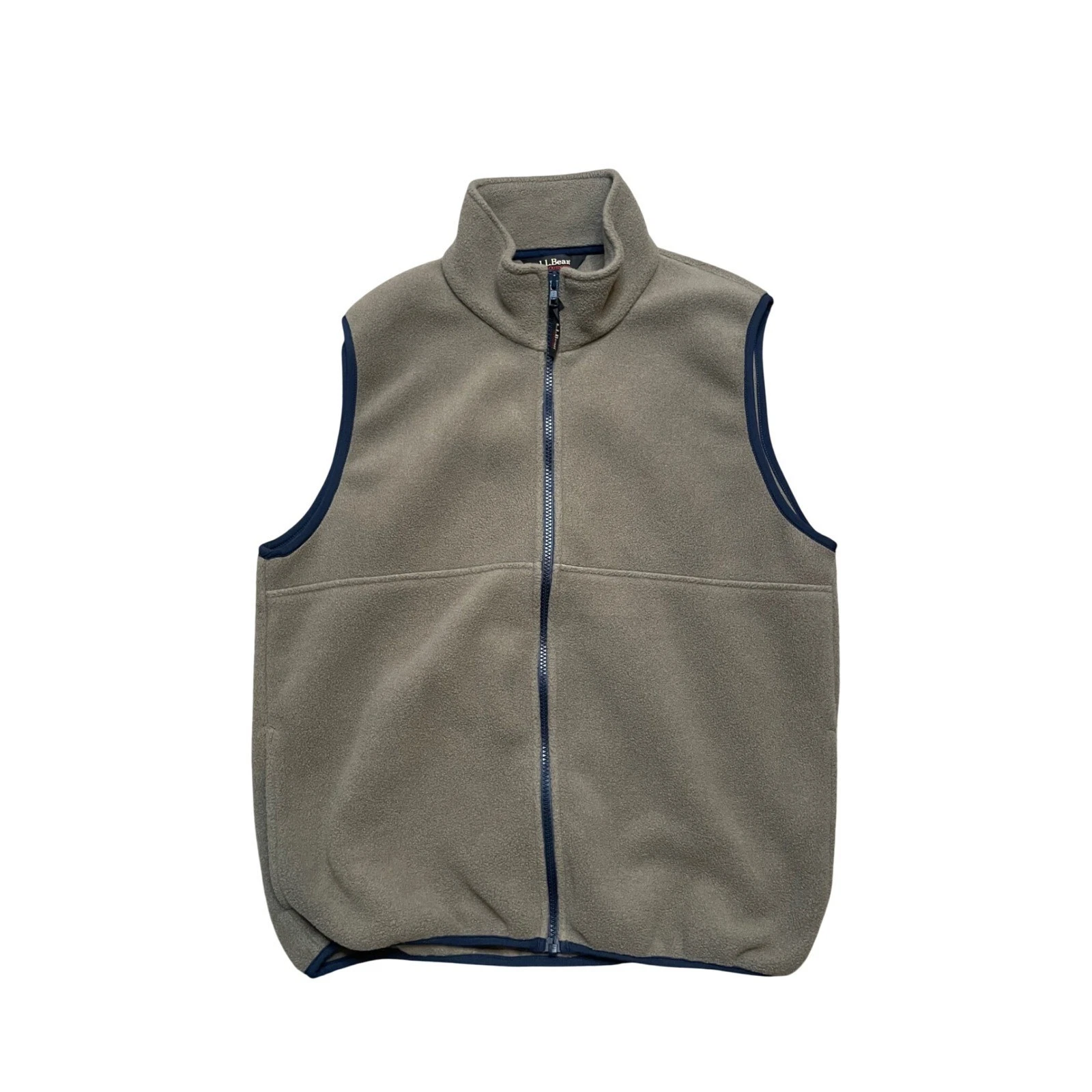 LL Bean Outdoors Fleece Vest Full Zip Khaki Mens Small Regular