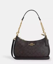 COACH CA548 Teri Shoulder Bag In Signature Canvas/Gold/Walnut/Black Outlet New
