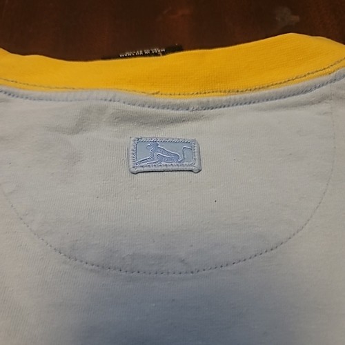 Vintage Y2K DrunknMunky Yellow Embroidered Logo Powder Blue Large T-Shirt - Picture 11 of 13