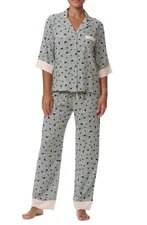 Splendid Floral Pajama Set Women’s Size S 3/4 Sleeve Notch Collar Top & Pants