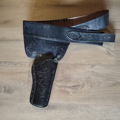 Vtg Personalized Engraved G.G. Kidd Cowboy Leather Tooled Gun.  Belt  43'' 