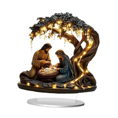 Weihnachtskrippe 2D Heilige Familie für Tischdekoration, Festliches Regal