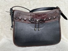 Brighton Emma Shoulder Bag In Black Pebble Leather And Brown Croc Detail