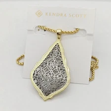 New Kendra Scott Aiden Gold & Silver Filigree Pendant Long Necklace