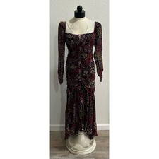 ASTR The Label Women’s Athena Midi Dress Sz Small Floral Black Puff Sleeve Boho