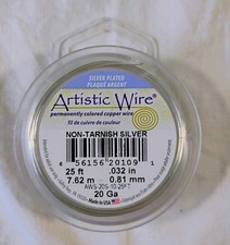 Silver Artistic Wire 25ft 20 Gage Tarnish Resistant Silver Plated Wire