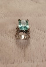 Silpada R1608 Aqua Glass Faux Aquamarine Sterling Silver 925 WIDE BAND Ring Sz 7