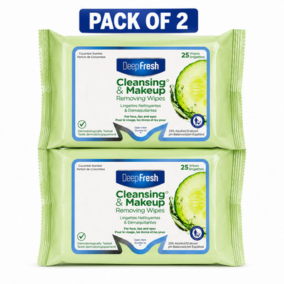 DeepFresh Cleansing & Makeup Removing Wipes-Pack Of 2 (25 Wipes Per Pack)
