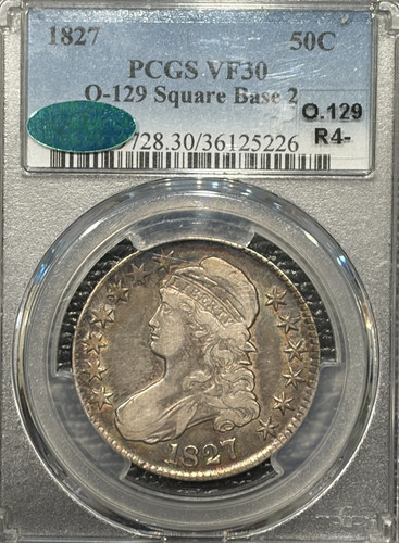 1827 O-129 BUST HALF DOLLAR PCGS VF30 CAC