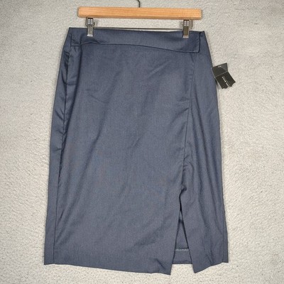 Zara Basic Collection Skirt Womens Large Navy Blue Stretch Front Slit Pencil NWT