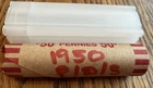 1950 P/D/S LINCOLN WHEAT PENNY ROLL WITH COIN TUBE- NICE DETAIL - ESTATE FIND