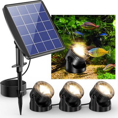 Solar Pond Lights, 3-In-1 Warm White Underwater Pond Lights, IP68 Waterproof LED