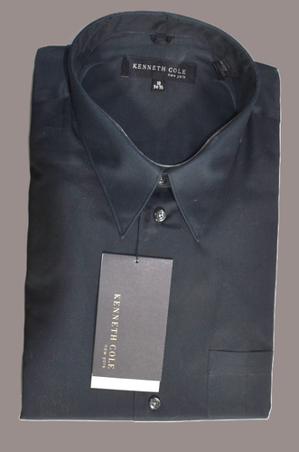 NWT Kenneth Cole NY Button Up Dress Shirt Black 100% Cotton 34/35- 18 XL/XXL