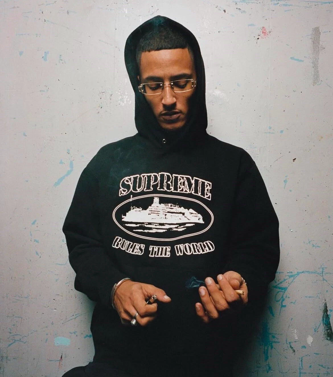 Supreme X Cortiez FELPA CON CAPPUCCIO Nera ✨spedizione veloce XXL