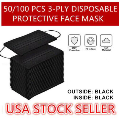 50/100 Pcs Black 3-Ply Face Mask Disposable Non Medical Surgical Cover 