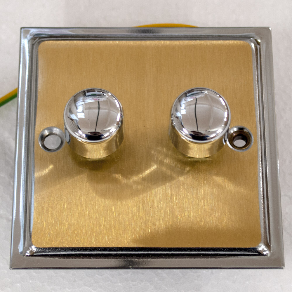 Litecraft Dimmer Light Switch 2 Gang Electrical Fitting - Satin Brass Clearance