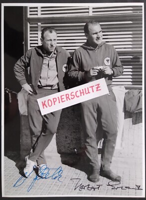 Uwe Seeler & Herbert Erhardt DFB   WM 1958 orig.signiert Großfoto 17,6x24cm