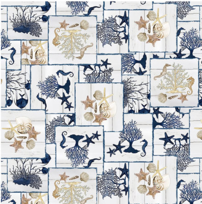 BTY Blank Quilting Seaside Serenity Sea Life Patchwork Print 100% Cotton by YARD