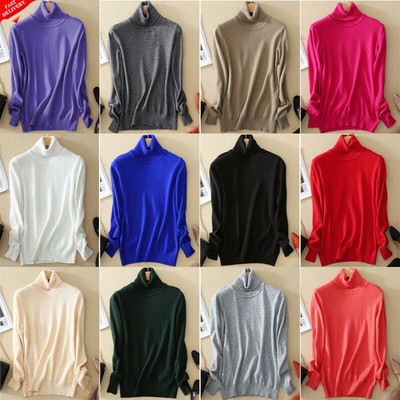 Damen Warm Feinstrick-Pullover Pulli Rollkragen Pullover Strickpullover