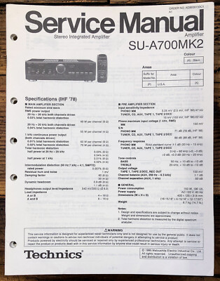 Technics SU-A700 MK2 Amplifier Service Manual *Original* | eBay Technics SU-A700 MK2 Amplifier Service Manual *Original* | eBay