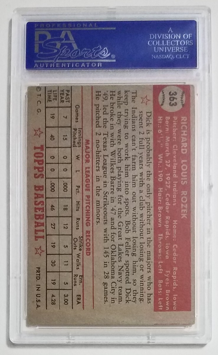 Dick Rozek 1952 Topps #363 High Number PSA 5 EX Cleveland Indians
