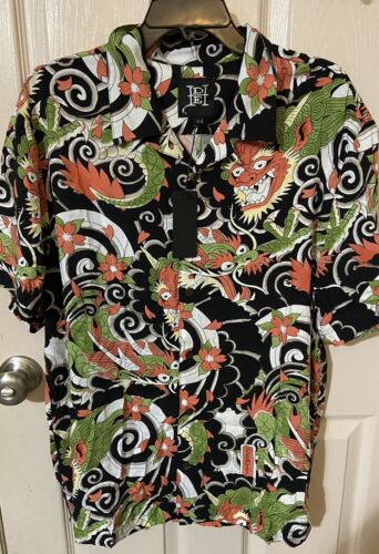 ED HARDY Button Down Camp Shirt Japan Dragon sz L New NWT RETAIL $85
