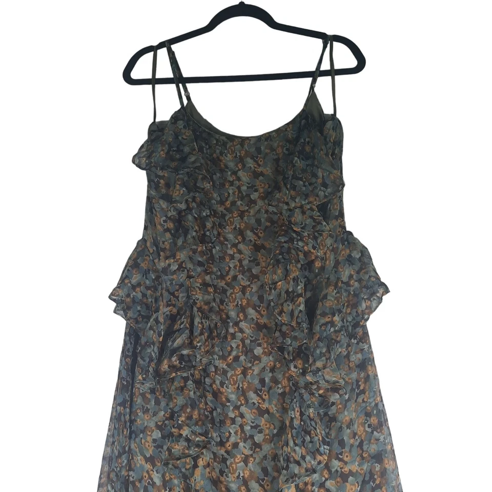 Maxi Vestido Transparente Sin Mangas ARK & Co Floral Volantes Talla L Para Mujer Hada Bohemio Foto 3 de 4