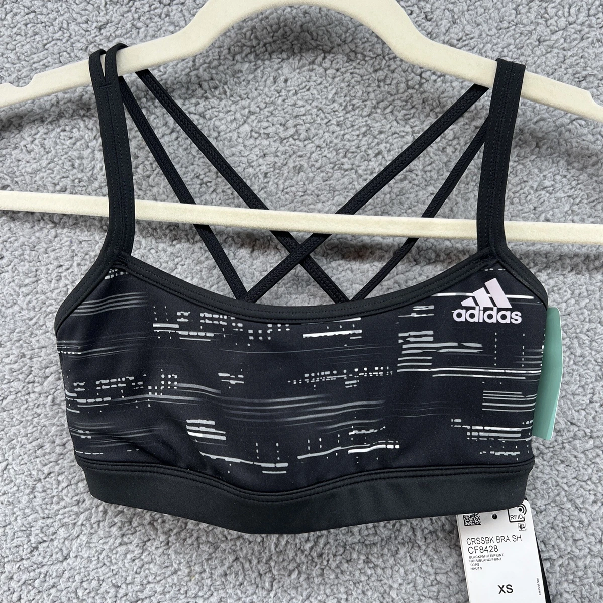 Adidas Women's Cross Back Sports Bra XS Black White Light Support