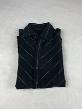 Kenneth Cole Womens 1/4 Button Black Shirt. Long Sleeve. Size Medium.Thin Stripe