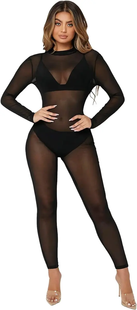 Sexy Black Sheer Mesh Top: Long Sleeve Bodysuit With O Neck, Flare & See  Through Design For Womens Club Outfits From Gladrayste, $17.57 | DHgate.Com