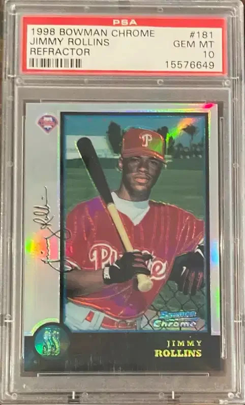 1998 BOWMAN CHROME REFRACTOR #181 JIMMY ROLLINS PHILLIES ROOKIE RC PSA 10