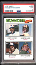 1977 Topps Rookie Outfielders Andre Dawson Rookie RC #473 PSA 7 NICE CARD. rookie card picture