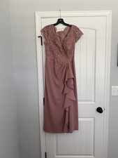 Azazie Mauve Lace Cap Sleeve V-Neck Bridesmaid Dress, Regular Size 12
