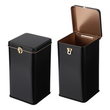 2 Pcs Square Tin Can Metal Empty Storage Container with Lid 100x100x190mm Black