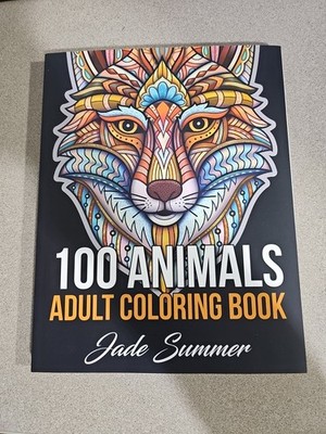 100 Animals Adult Coloring Book NEW Jade Summer Elephant Owl Horse Dog Cat Lion