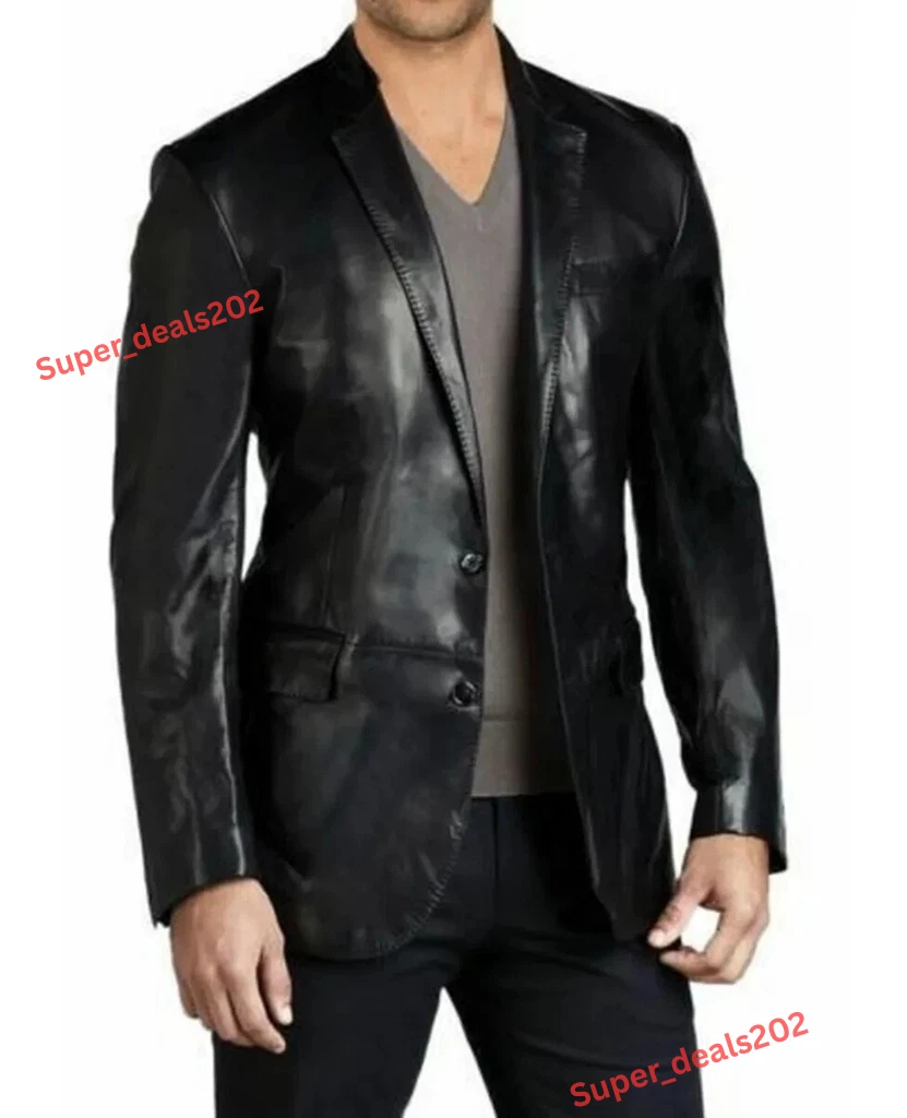 Men's Lambskin Leather Blazer Brown Handmade Formal Party Elegant Coat Slim Fit