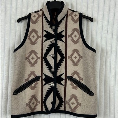 Vtg Western Reversible Wool blend Native Jackets Santa Fe blanket Vest unisex S