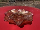 Antique Fenton  MARIGOLD CARNIVAL GLASS PEACOCK & URN Ruffled  Bowl