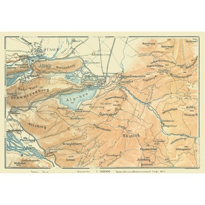 Historic Map - Fussen Region Germany - Baedeker 1914 - Vintage Wall Art