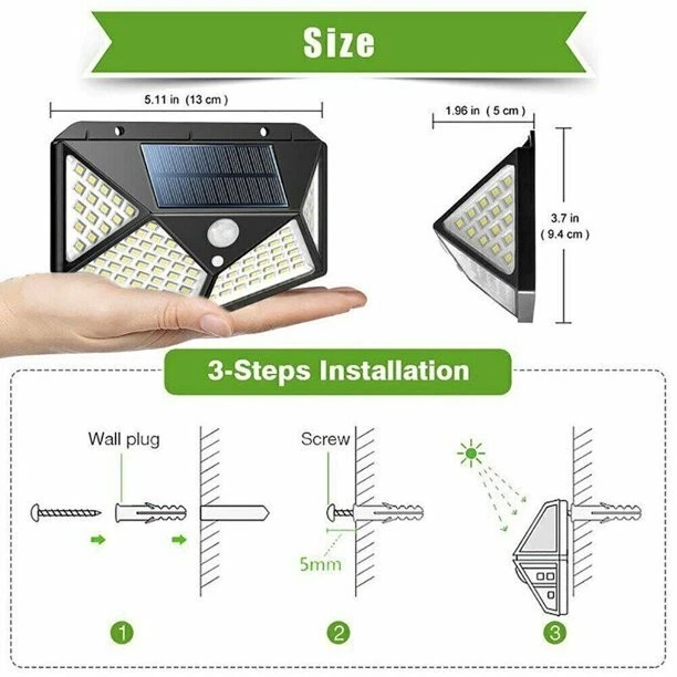 4X100 LED Outdoor Solar Wall Light Power PIR Motion Sensor Garden Yard Path Lamp - Image 4 of 4