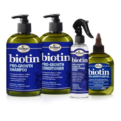 Difeel Biotin Hair Care 4 Piece Set Growth Shampoo Conditioner Oil Spray
