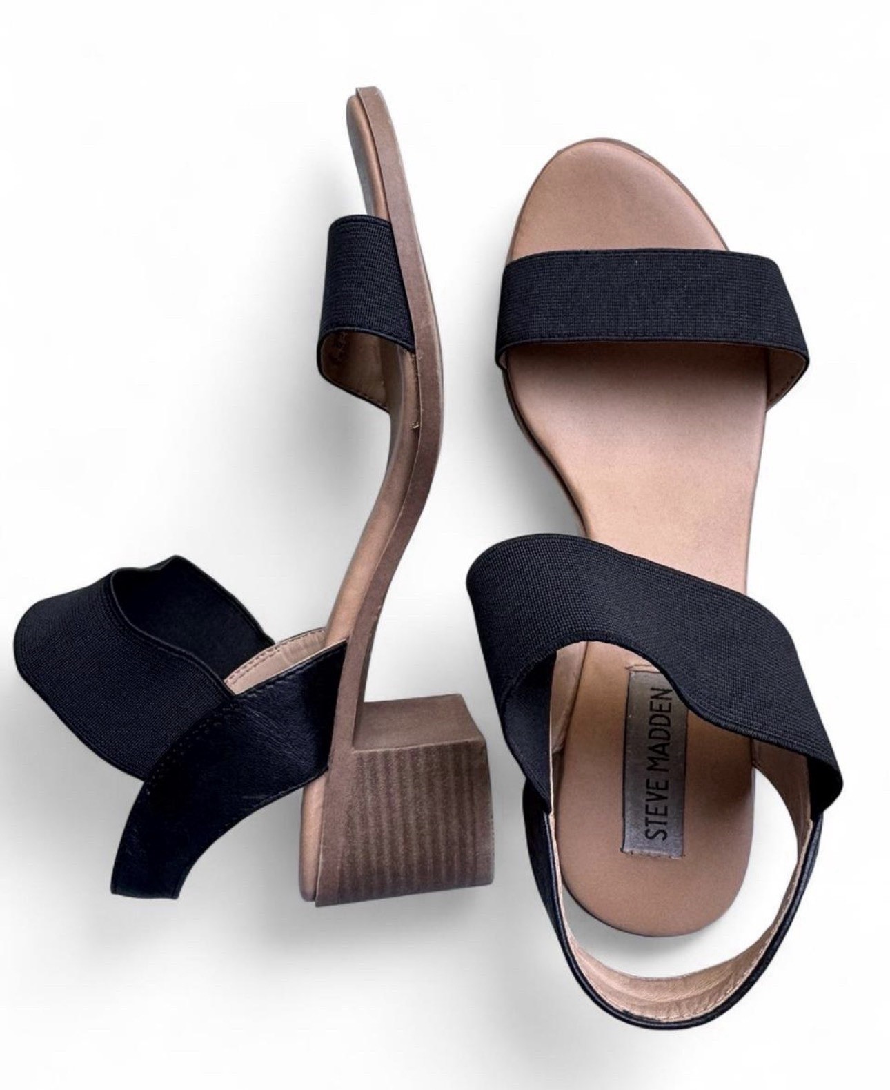 Steve Madden Black Block Heel Sandals Elastic Straps Women’s Size 7