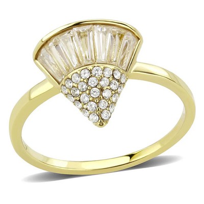 Women's Gold Plated Stainless Steel Ring CZ Clear - Holiday Gift, Graduation | D