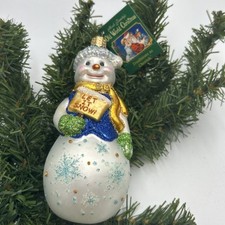 OLD WORLD CHRISTMAS GLASS GLISTENING LET IT SNOW SNOWMAN ORNAMENT With Tags