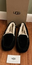 UGG Ansley Black Suede Sheepskin Moccasins Slippers Uggs Size US 9 Women