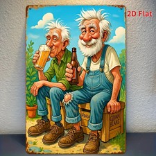 2D Flat,Vintage Tin Metal Signs Home D cor 8x12 Funny Elderly Men Drinking Beer